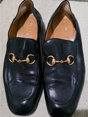 Gucci Black Leather Horsebit Loafers with Gold Hardware